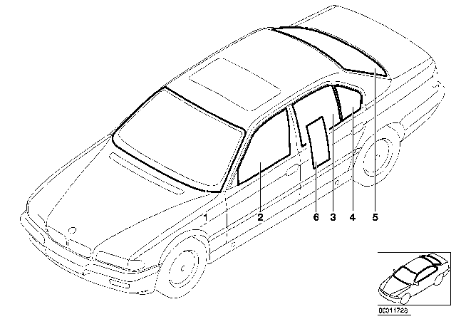 1997 BMW 740i Glazing Diagram