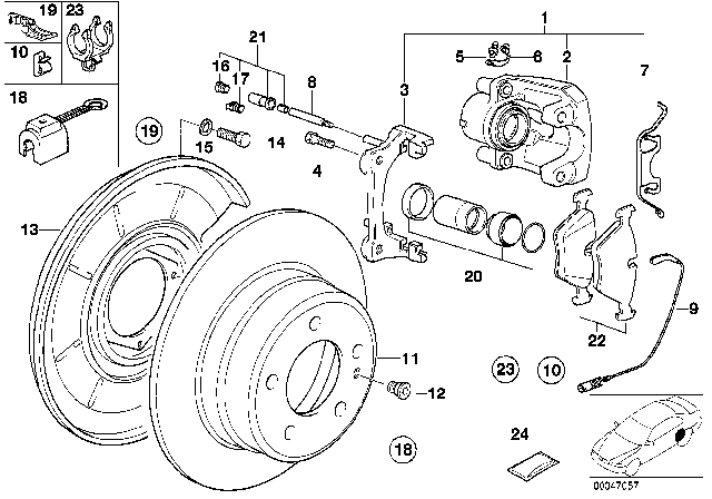 1985 BMW 528e Rear Wheel Brake, Brake Pad Sensor Diagram