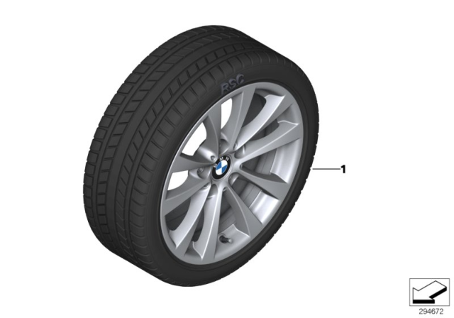 2014 BMW 335i Winter Wheel With Tire V-Spoke Diagram 1