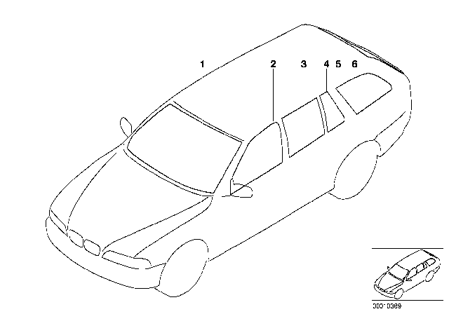 2003 BMW 540i Glazing Diagram