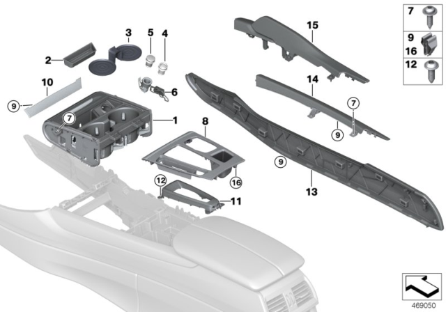 2017 BMW X5 M Mounted Parts For Centre Console Diagram
