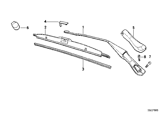 1992 BMW 735i Right Side Wiper Arm Diagram for 61611374406