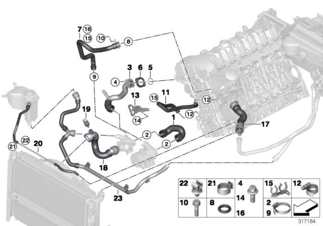 2006 BMW 330i Cooling System Coolant Hoses Diagram 1