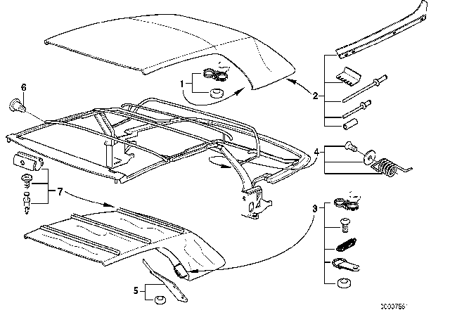 1999 BMW 328i Repair.Kit For Folding Top Frame Hinges Diagram for 54318220564
