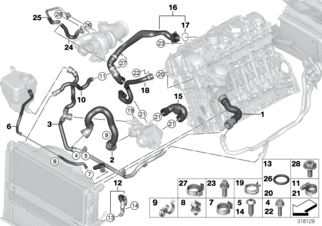 2011 BMW 135i Ventilation Line Radiator Top Diagram for 17127599452