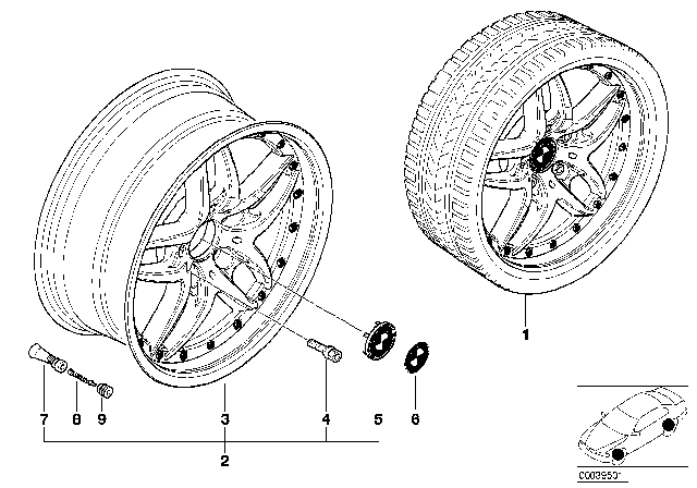 2001 BMW 540i BMW Composite Wheel, Double Spoke Diagram
