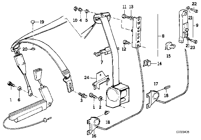 1990 BMW 535i Safety Belt Adjuster Diagram