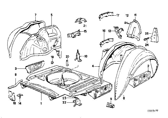 1989 BMW M3 Floor Panel Trunk / Wheel Housing Rear Diagram