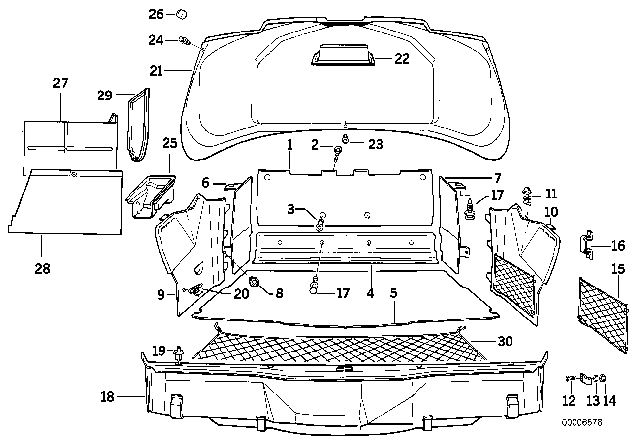 1994 BMW 850CSi Trunk Trim Panel Diagram