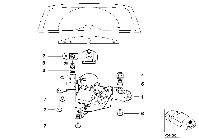 2002 BMW 325i Wipershaft Pivot Diagram for 61628220831