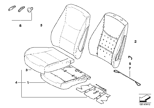 2010 BMW 128i Upholstered.Section.,Basic Seat, Leather, Right Diagram for 52107251610
