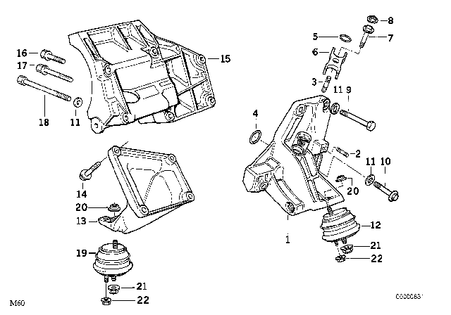 1994 BMW 530i Left Support Bracket Diagram for 22121702636