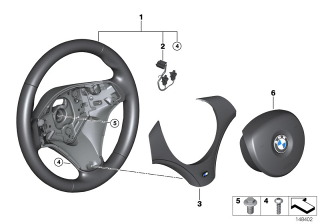 2009 BMW 335d M Sports Steering Wheel, Airbag Diagram 1