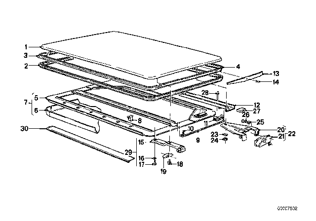 1985 BMW 528e Sliding Bar Diagram for 54121837076