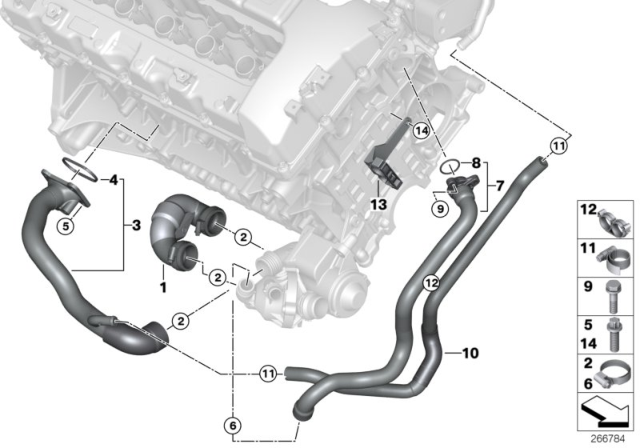 2010 BMW 335i Cooling System - Water Hoses Diagram