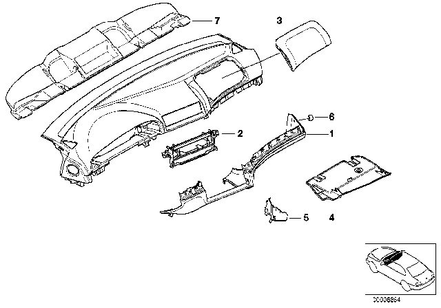 2002 BMW 530i Mounting Parts, Instrument Panel Diagram 1
