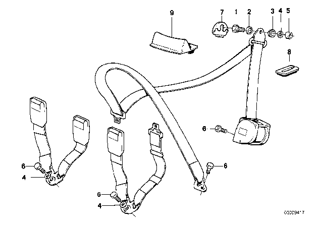 1988 BMW M3 Rear Safety Belt Mounting Parts Diagram