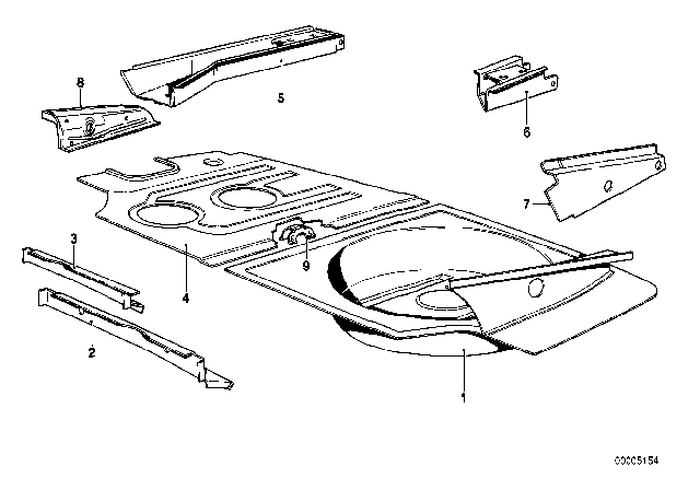 1978 BMW 633CSi Floor Panel Trunk Lateral Diagram for 41121942043