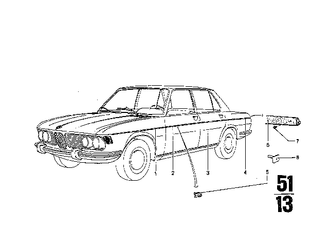 1970 BMW 2500 Mouldings Diagram 6