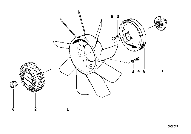 1985 BMW 528e Cooling System - Fan / Fan Coupling Diagram