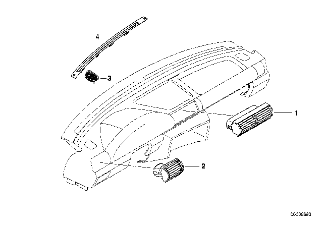 1995 BMW 318ti Fresh Air Grille Center Diagram for 64228390216