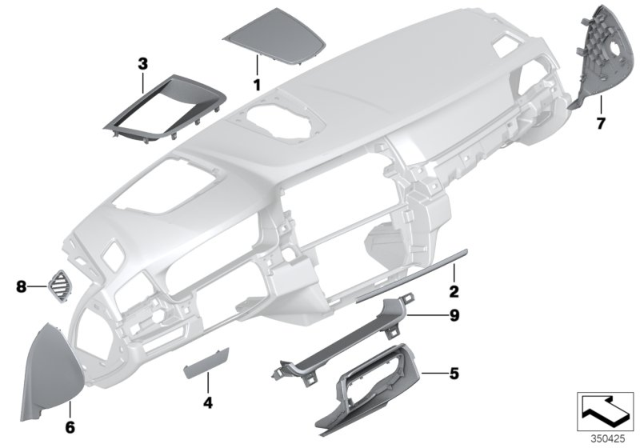 2013 BMW 550i Mounting Parts, Instrument Panel Diagram 2