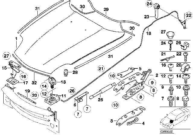 2002 BMW Z8 Cable Holder Diagram for 64111364073
