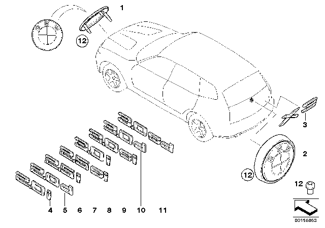 2006 BMW X3 Emblems / Letterings Diagram