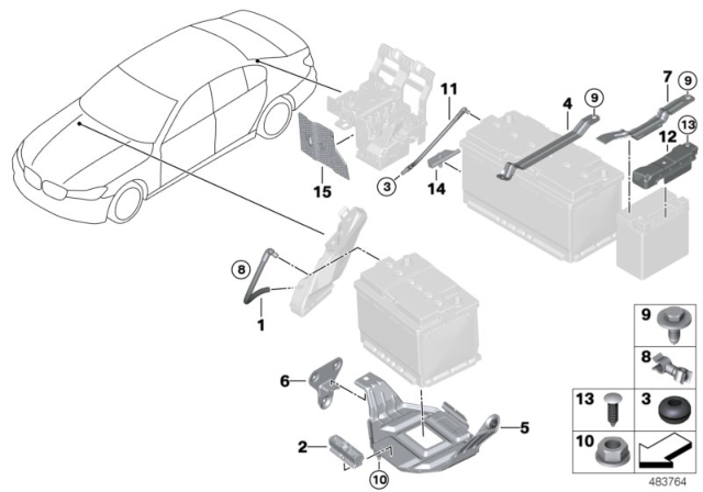 2020 BMW 740i xDrive Battery Mounting Parts Diagram