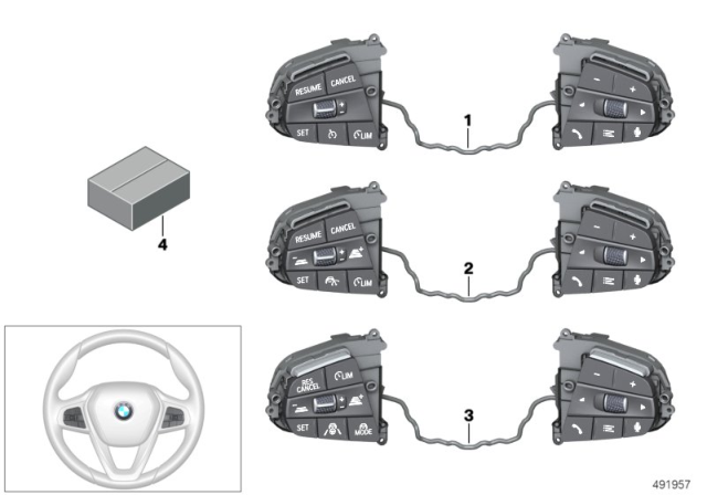 2020 BMW 740i xDrive Switch, Steering Wheel Diagram