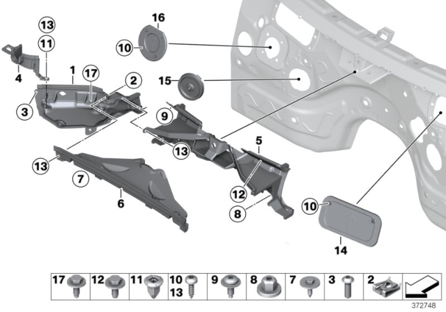 2012 BMW X3 Mounting Parts, Engine Compartment Diagram