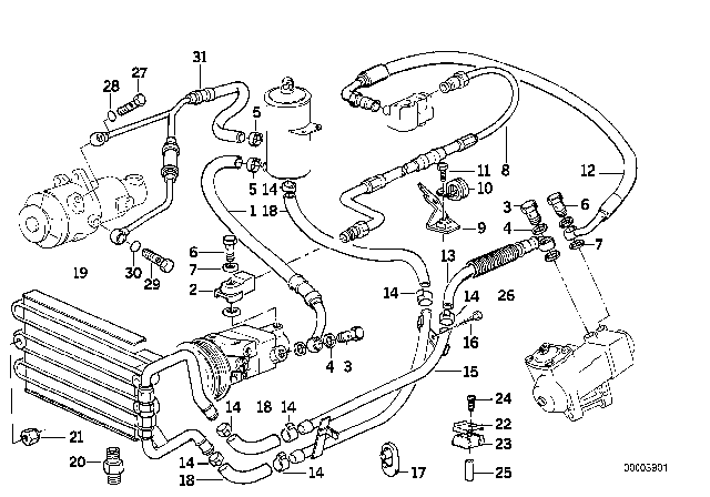 1994 BMW 850Ci Hydro Steering - Oil Pipes Diagram