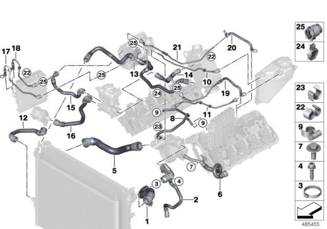 2018 BMW 750i Cooling System Coolant Hoses Diagram