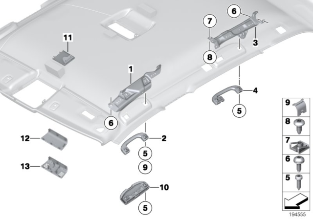 2013 BMW X1 Mounting Parts, Roofliner Diagram