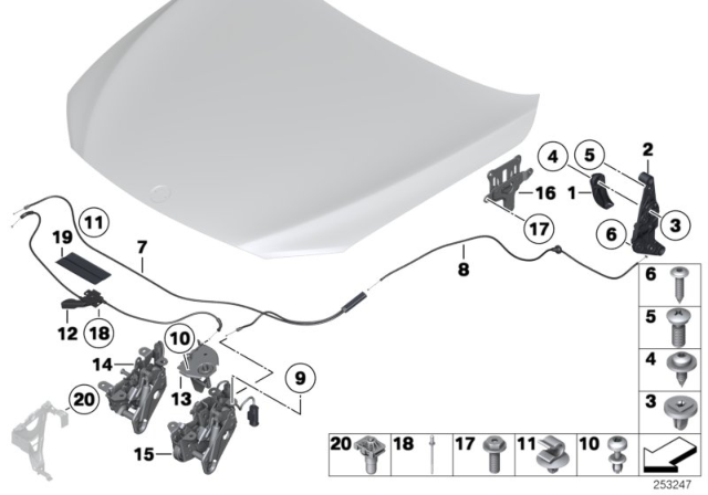 2011 BMW Alpina B7 Bonnet / Closing System / Mounted Parts Diagram