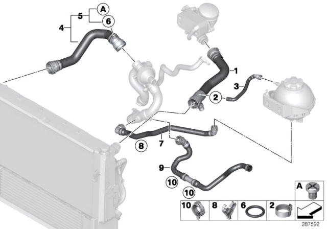 2015 BMW 328i Cooling System Coolant Hoses Diagram 1