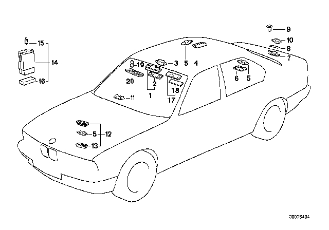1992 BMW 525i Right Rear Inter.Light And Reading Light Diagram for 63318355038