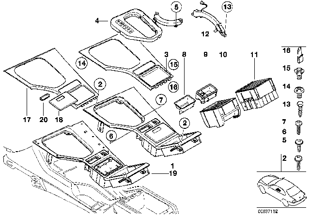 2003 BMW 525i Center Console Insert, Centre Diagram for 51168196979