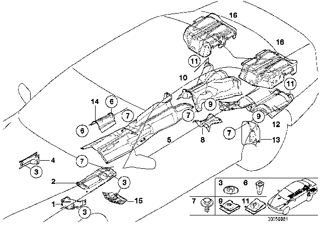 2002 BMW 530i Heat Insulation Tunnel Bottom Diagram for 51488159511