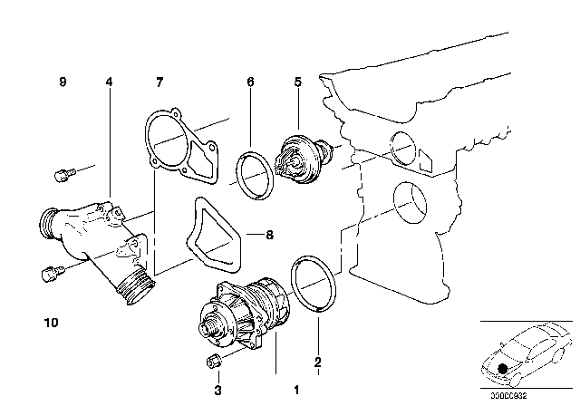 1999 BMW 323is Water Pump - Thermostat Diagram