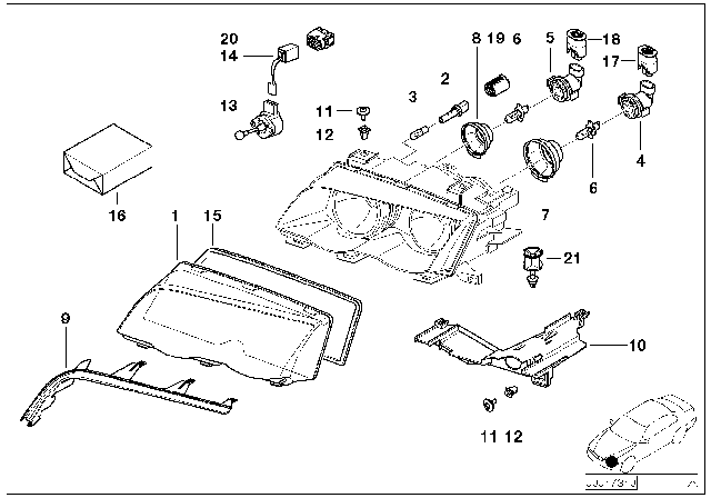 2001 BMW M3 Single Components For Headlight Diagram 2
