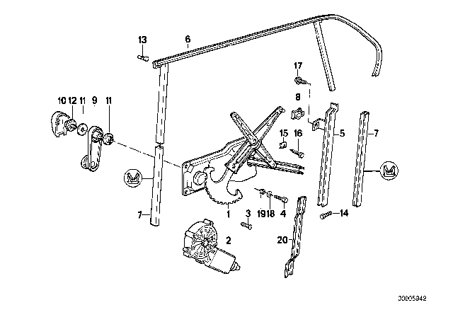 1994 BMW 525i Left Rear Window Guide Diagram for 51348171979