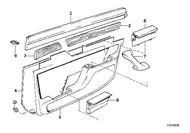 1991 BMW 735i Door Lining Top Rear Right Diagram for 51428101210