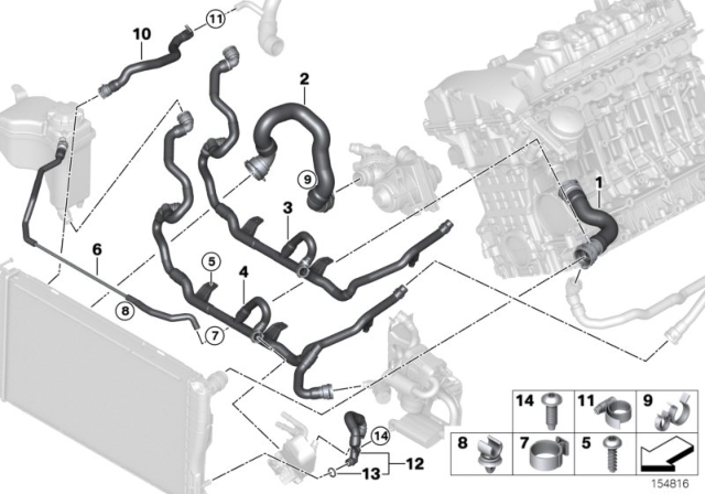 2014 BMW Z4 Cooling System - Water Hoses Diagram 2