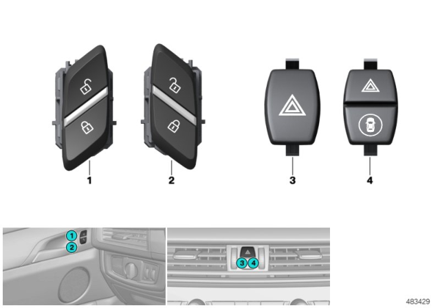 2015 BMW X6 Switch, Hazard Warning / Central Locking Diagram