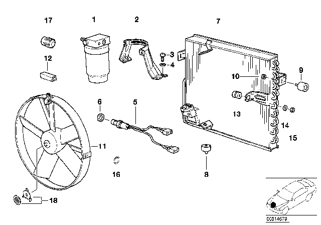 1994 BMW 850Ci Condenser / Fan / Drying Container Diagram
