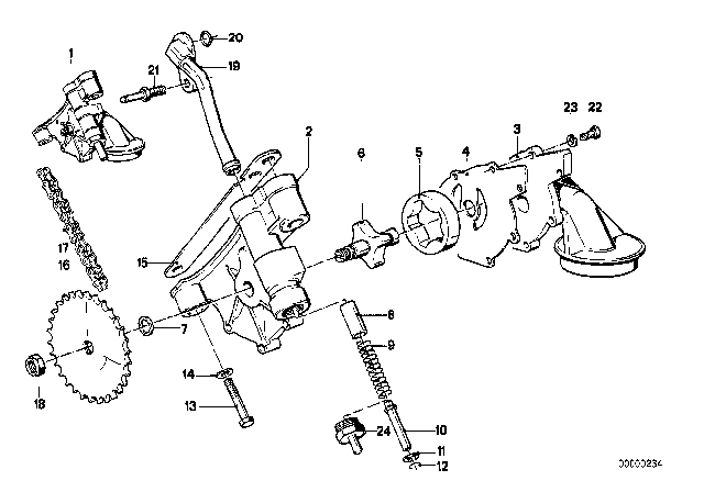 1988 BMW M3 Lubrication System / Oil Pump With Drive Diagram