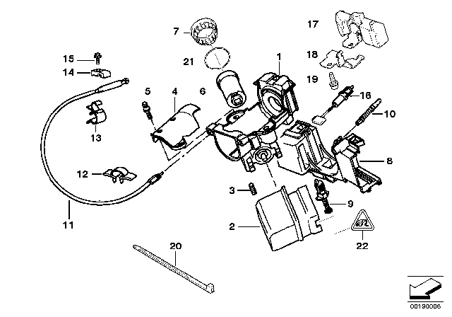 1999 BMW 740iL Steering Column Ignition Switch Interlock Cable Diagram for 32311162871