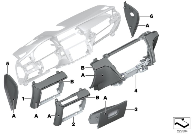 2014 BMW Alpina B7 Individual Dashboard, Mounting Parts Diagram