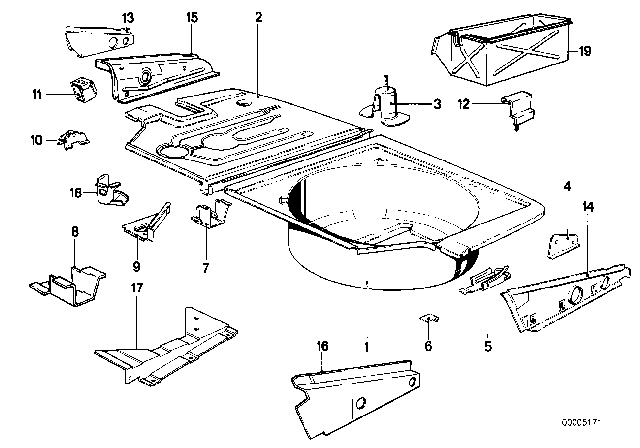 1985 BMW 535i Mounting Parts For Trunk Floor Panel Diagram